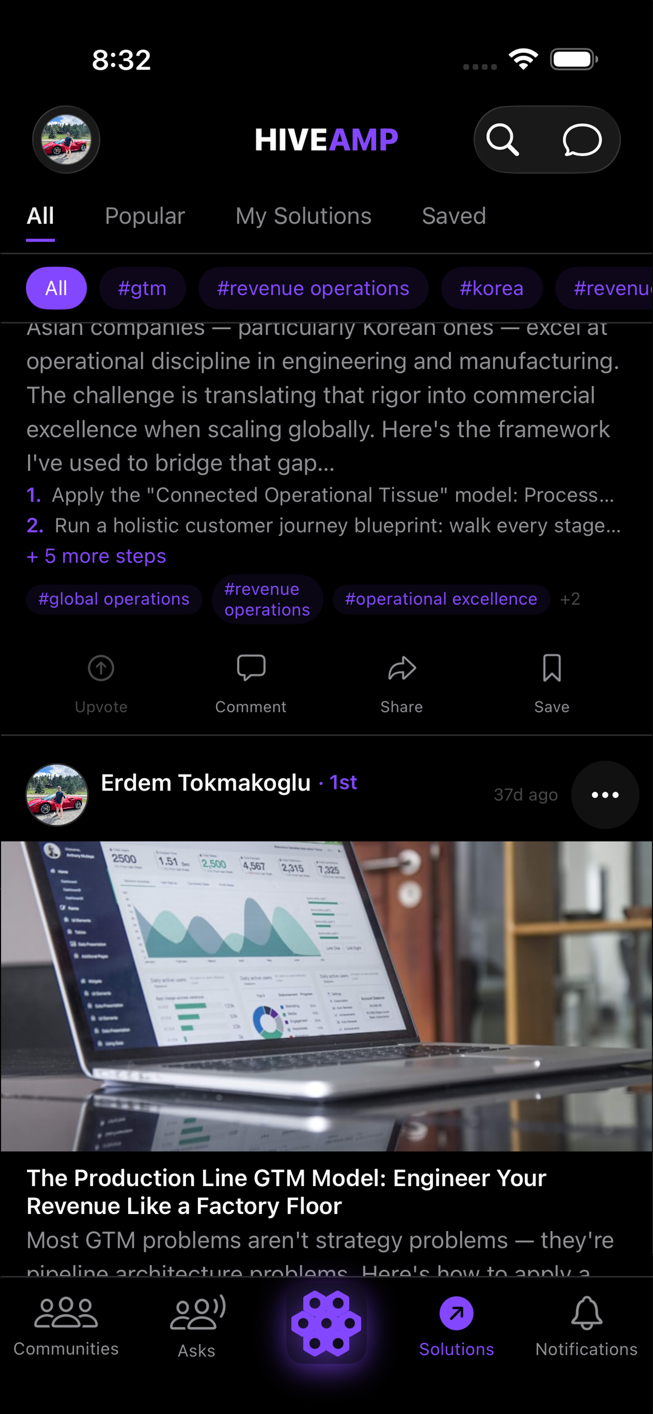 Solutions feed and knowledge base